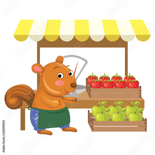 Vector Illustration of Cartoon Greengrocer Squirrel