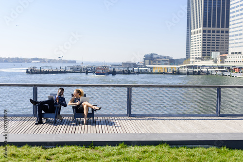 International colleagues in discussion outdoor meeting