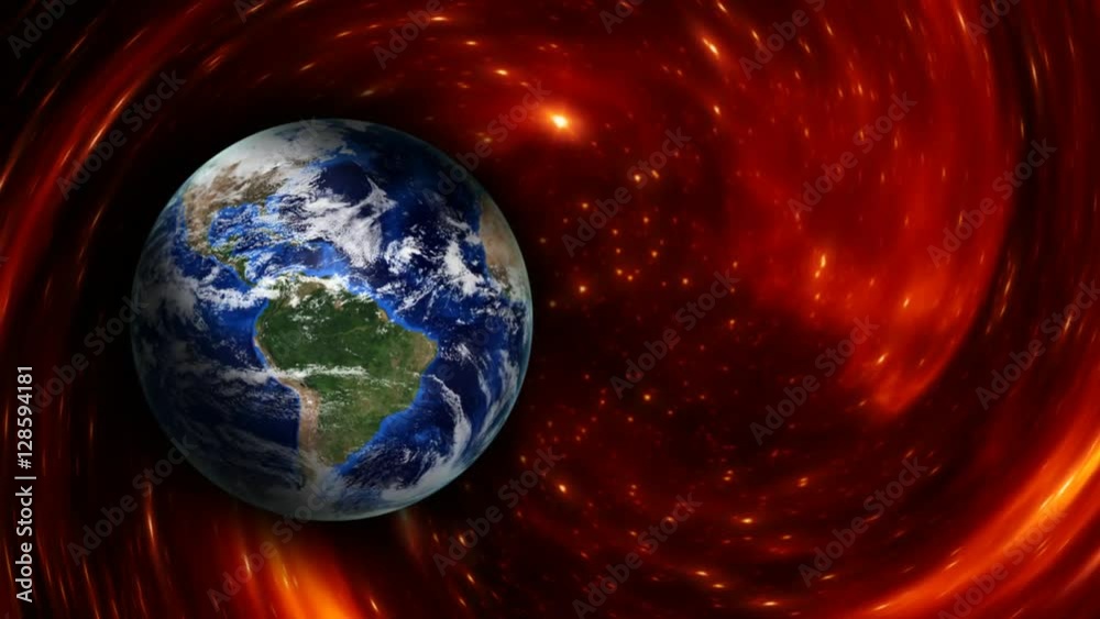 Orbiting globe on moving space
