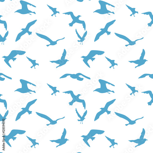 Seamless texture with flying seagulls. Pattern. Vector.