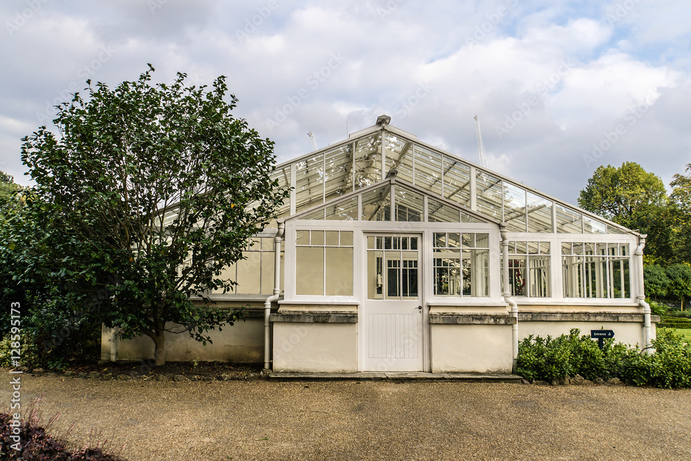 Conservatory. Park in Burlington Lane, Chiswick, London, England