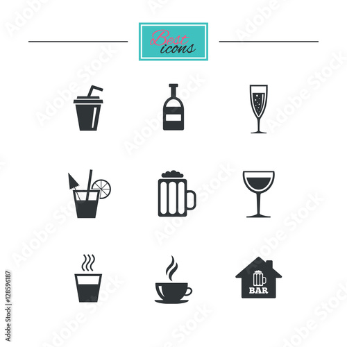 Wallpaper Mural Coffee, tea icons. Beer, wine and cocktail signs. Soft and alcohol drinks symbols. Black flat icons. Classic design. Vector Torontodigital.ca