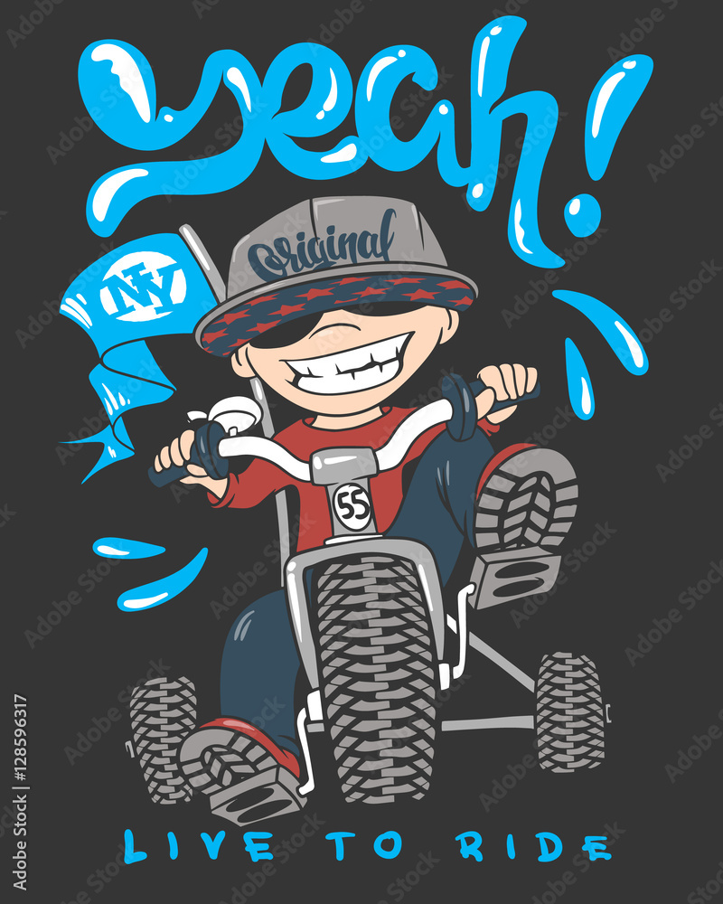 Cool kid on bike, t-shirt print