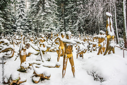 Patsaspuisto (Mystical forest) with 500 sculptures. KOITSANLAHTI, PARIKKALA, FINLAND  photo