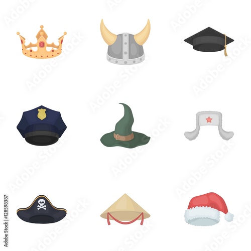 Hats set icons in cartoon style. Big collection of hats vector symbol stock illustration