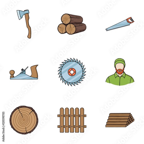 Sawmil and timber set icons in cartoon style. Big collection of sawmill and timber vector symbol stock illustration