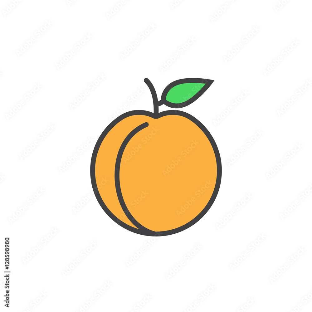 Peach line icon, filled outline vector sign, linear colorful pictogram isolated on white. logo illustration Peach line icon, filled outline vector sign, linear colorful pictogram isolated on white. logo illustration