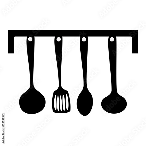 silhouette monochrome with bracket set utensils kitchen vector illustration