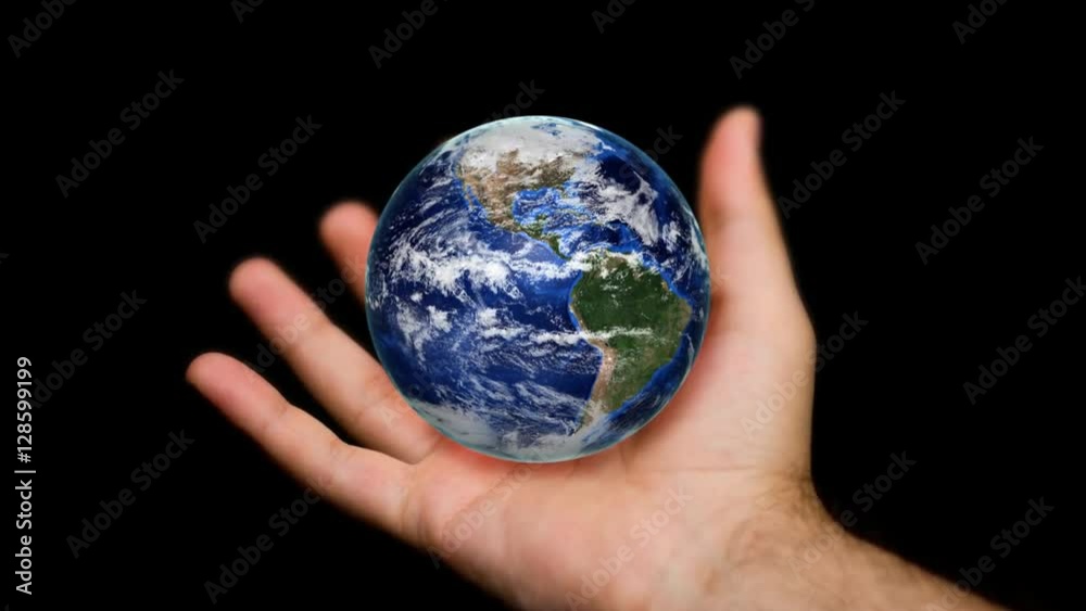 Orbiting globe in human hands Orbiting globe in human hands
