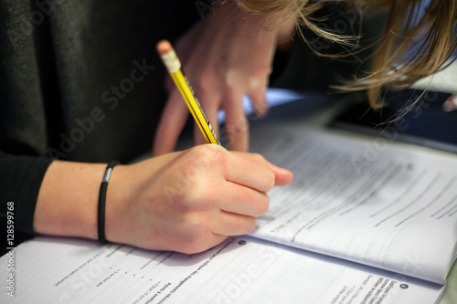 Girl making homework
