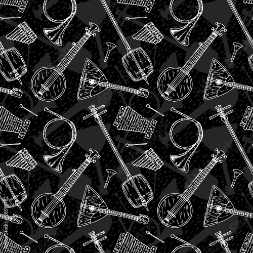 Seamless Pattern with Folk Musical Instruments