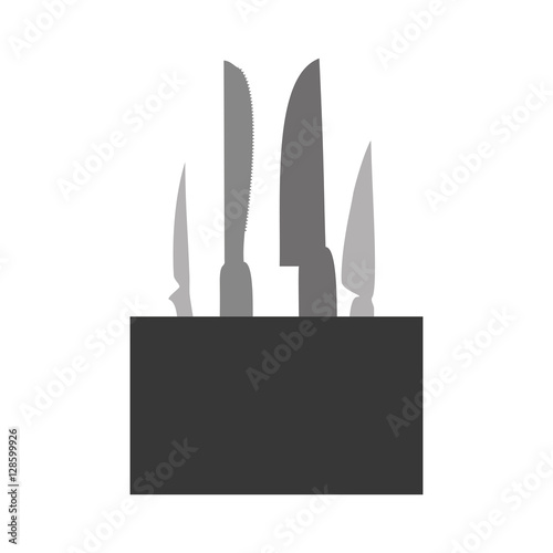 gray scale silhouette with knife block set vector illustration