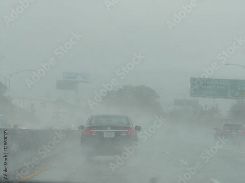 View on highway through wet window