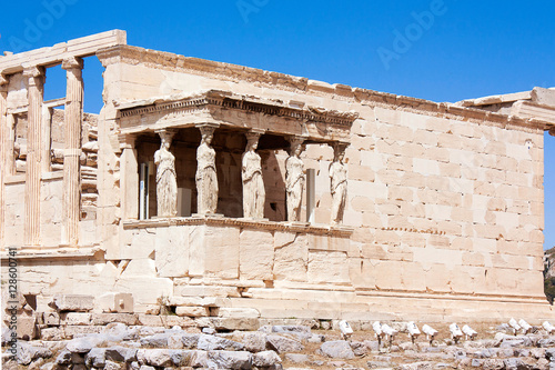 View on Temple of Athena Nike Athens in Acropolis with blue sky