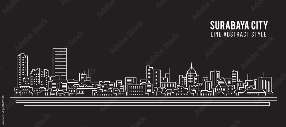 Cityscape Building Line art Vector Illustration design - Surabaya city