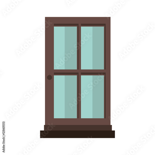 colorful silhouette with door of wood and glass vector illustration