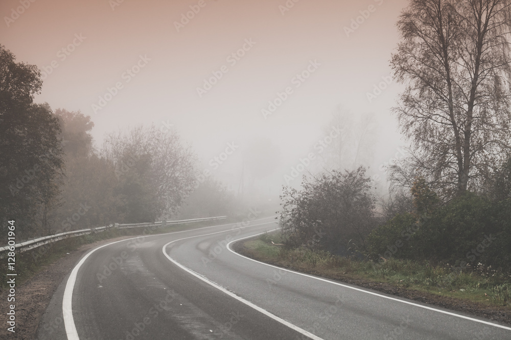 Rural foggy road background photo