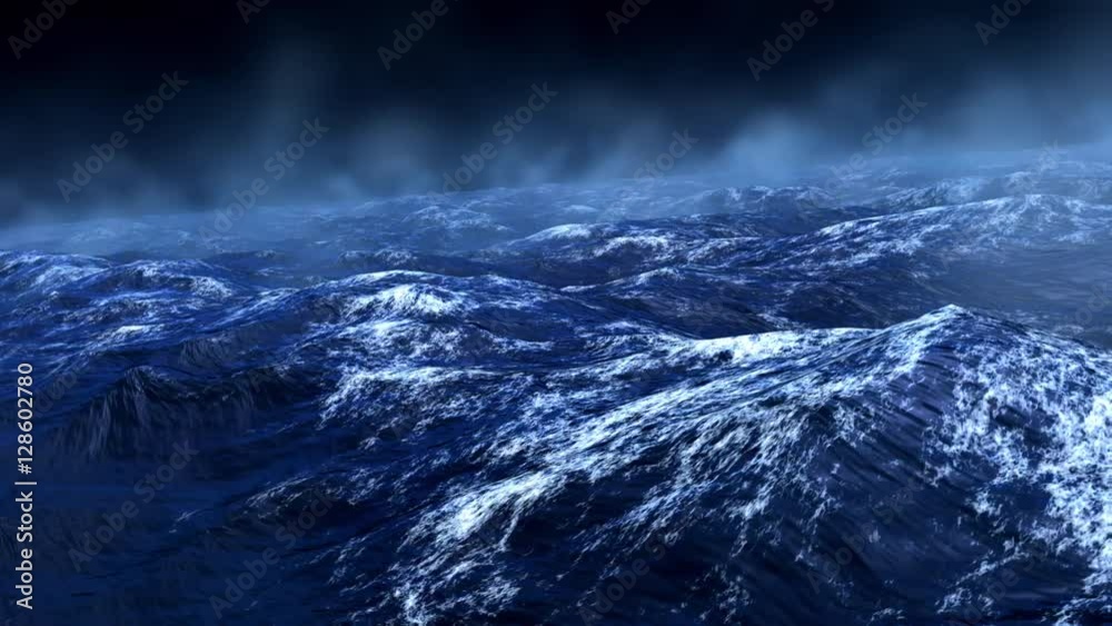 Stormy Rough Blue Ocean With Lightnings
