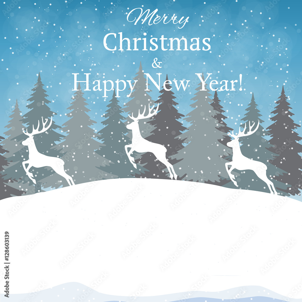 Fototapeta premium Winter christmas forest with deer