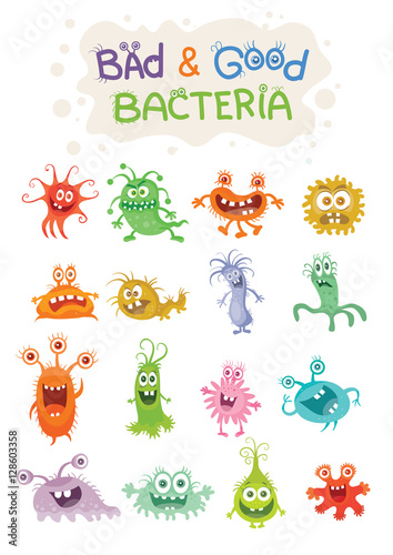 Good Bacteria and Bad Bacteria Cartoon Characters