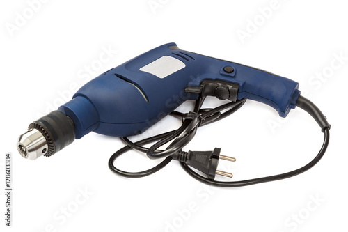 Hammer drill or screwdriver on white background