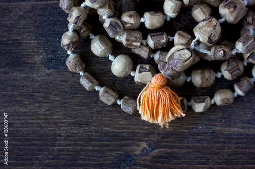 Japa mala rosary - hinduism and buddism rosary made from tulsi tree for hare krishna chanting photo