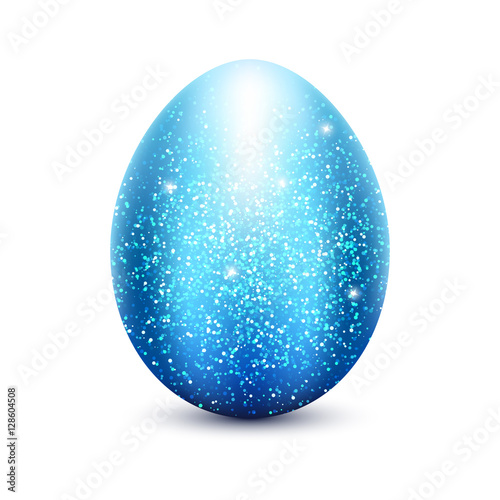 Vector metal Easter blue egg. Realistic blue glitter egg on white background.