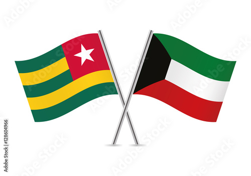 Togo and Kuwait flags. Vector illustration.