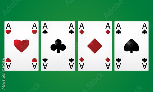 Four aces in a row on a green background