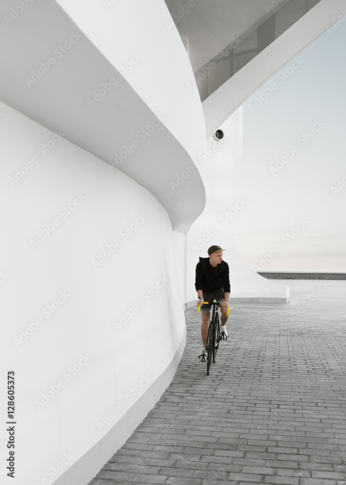 Man on fixed gear bicycle