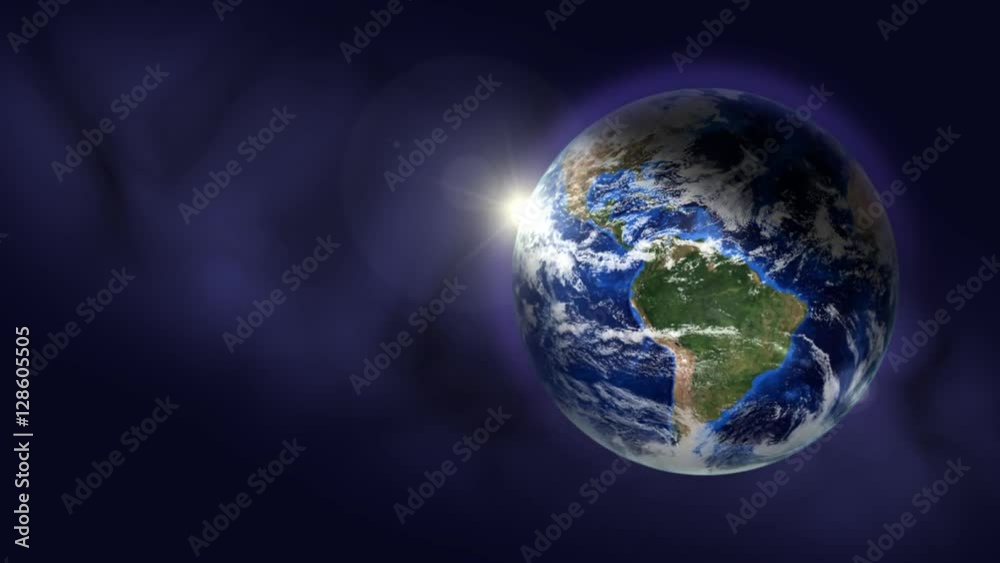 Orbiting globe on blue background Orbiting globe on blue background