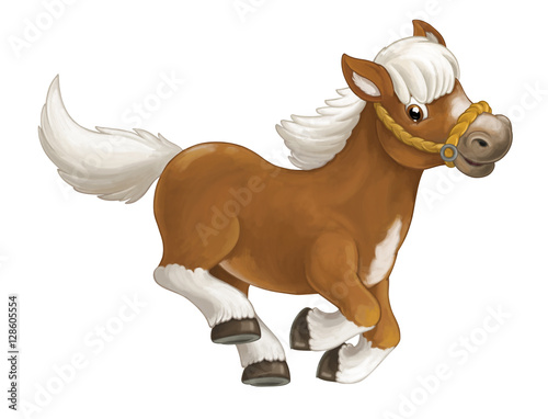 Fototapeta Naklejka Na Ścianę i Meble -  Cartoon happy horse is running jumping smiling and looking - artistic style - isolated - illustration for children