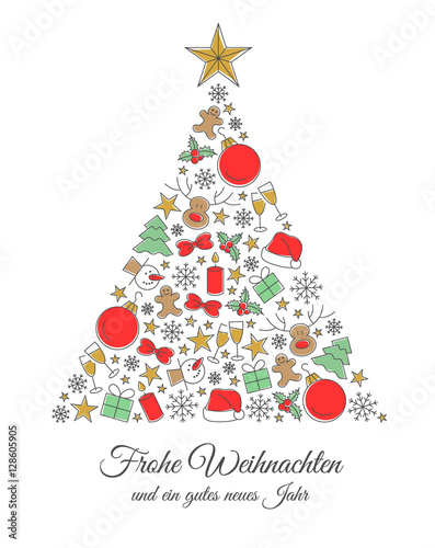 Weihnachtsbaum mit Weihnachtskugeln und Sternen Weihnachtskarte