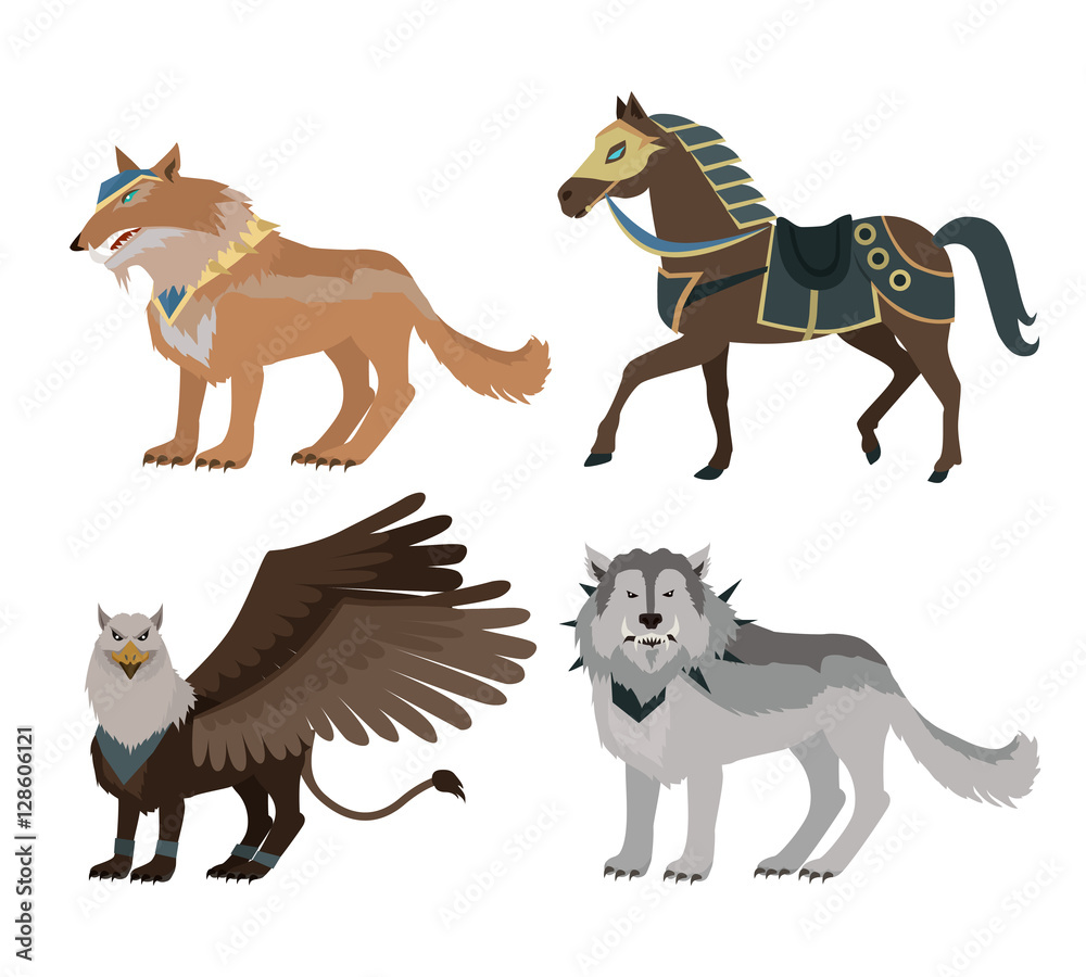 Naklejka premium Fantastic Wolf Vector Illustration in Flat Design.