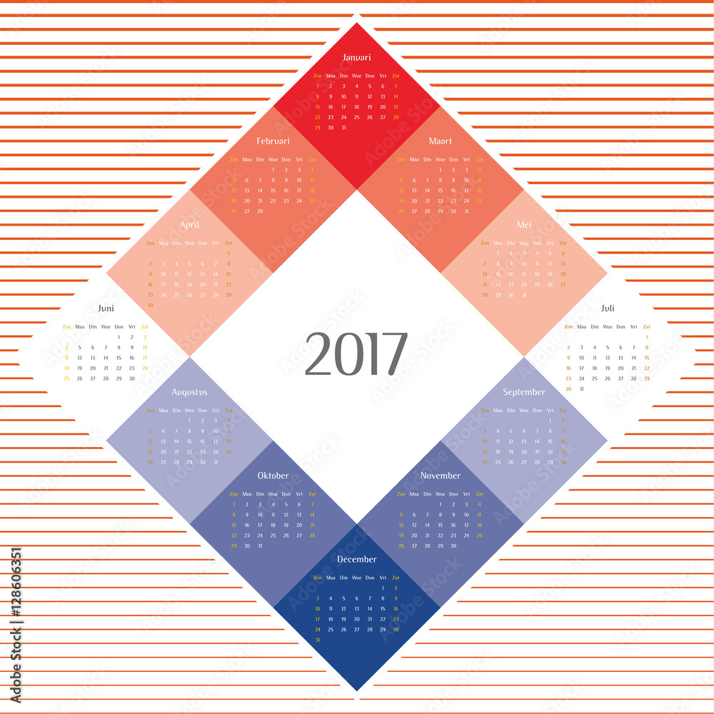 Vetor de Kalender 2017. Twaalf maanden. Jaar 2017. Calendar design. Modern  Calendar. Dutch do Stock | Adobe Stock