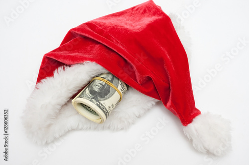 Santa claus hat with dollars

