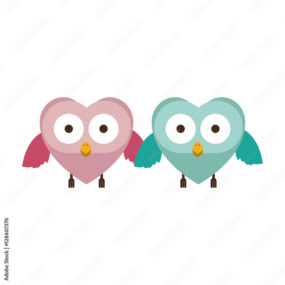Fototapeta premium couple of owls holding wings vector illustration