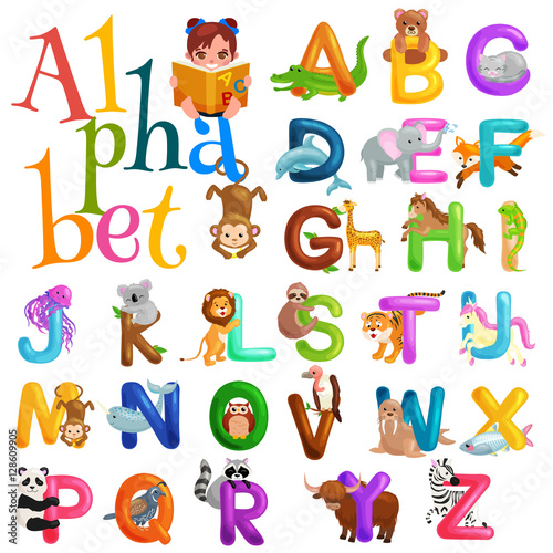 animals alphabet set for kids abc education in preschool.