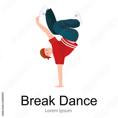 Teenager boy dancing hip hop style isolated vector illustration. Young cool dancer break dance motion, break pose balance