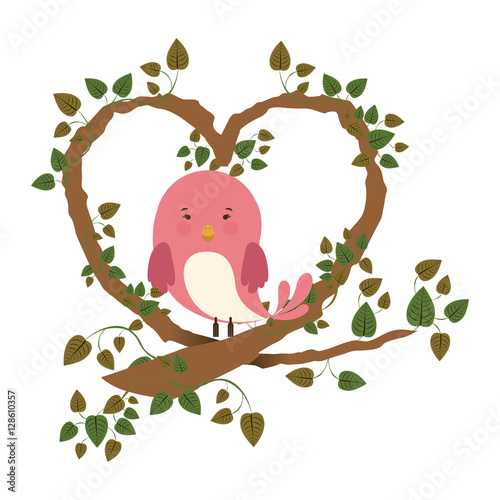 bird in branch with ivy in heart shape vector illustration photo