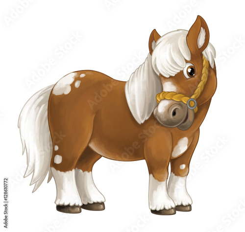 Fényképezés Cartoon happy horse is standing smiling and looking - artistic style - isolated