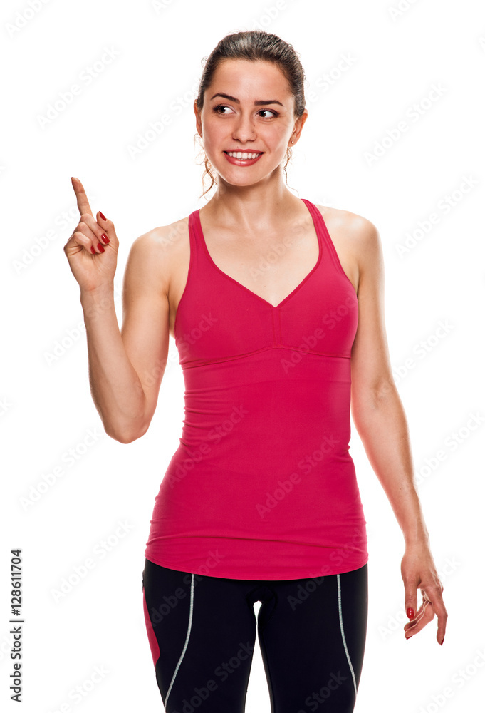 fitness woman pointing up