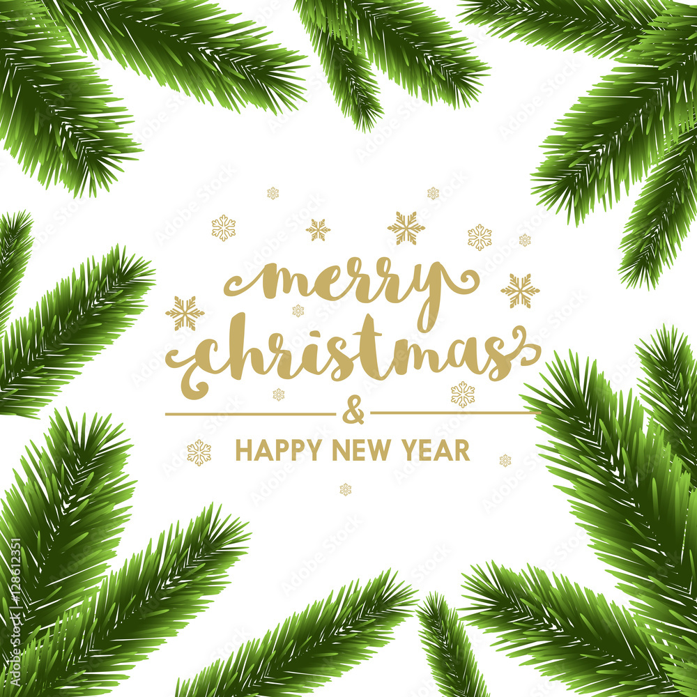 Fototapeta premium Merry Christmas beautiful card with christmas tree decoration vector 