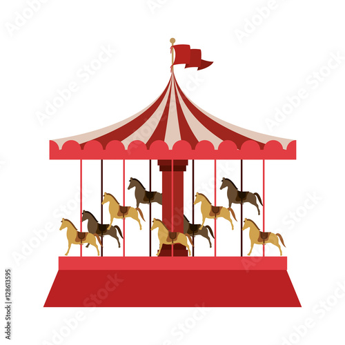 Merry Go Round with horses vector illustration