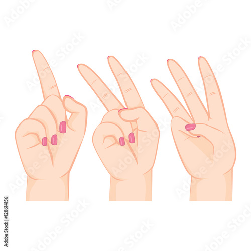 Illustration of female hands counting numbers one two and three with fingers