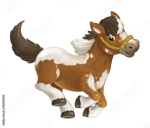 Fototapeta Naklejka Na Ścianę i Meble -  Cartoon happy horse is running jumping smiling and looking - artistic style - isolated - illustration for children