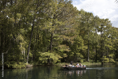 Rainbow River Dunnellon Florida USA - October 2016 - Holidaymakers in their boats on the Rainbow River