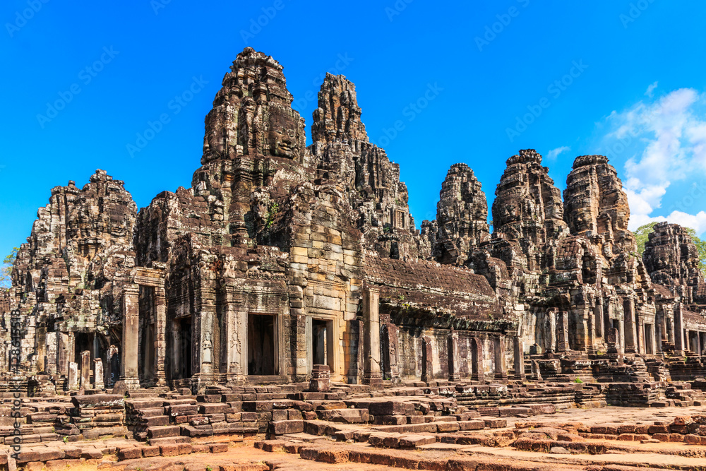 Angkor Wat, Cambodia. Stone face towers of Bayon Temple at ancient Angkor