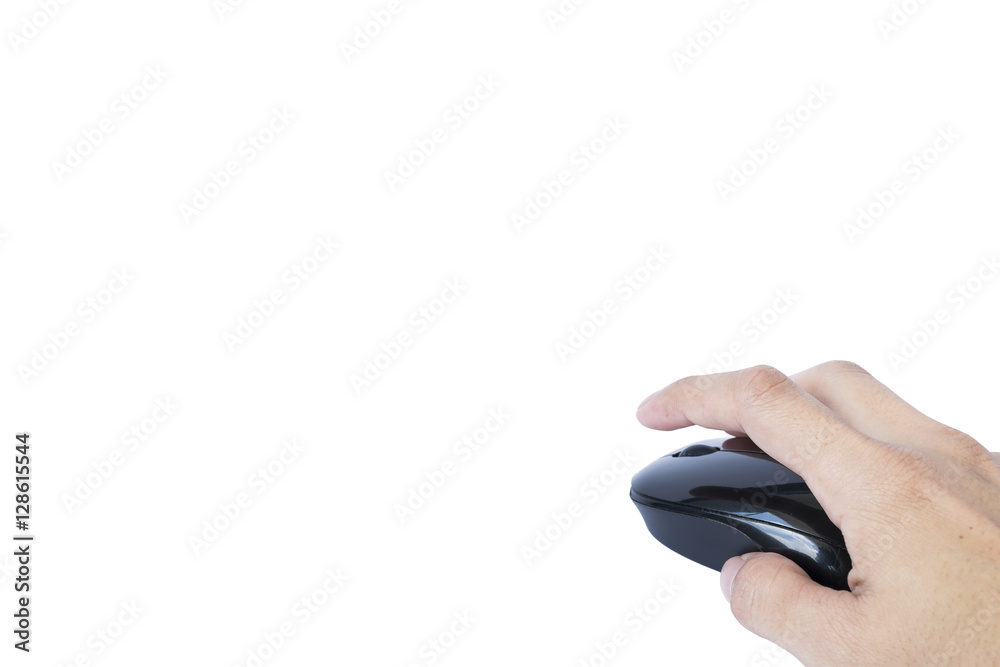 Hand click on black mouse Hand click on black mouse