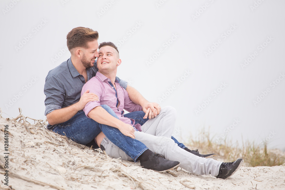 Close up image of a same sex or Gay male couple being loving and